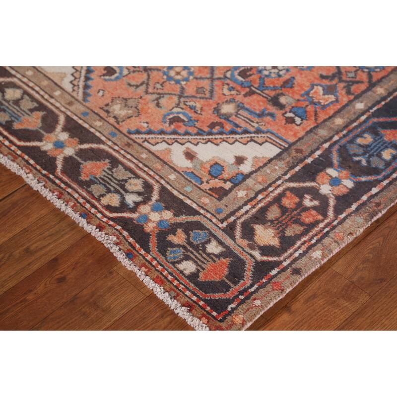 Hand Knotted Oriental 100% Wool Carpet Traditional Geometric Oranges & Rust Hamedan Runner Rug - 9' 7'' X 3' 4''