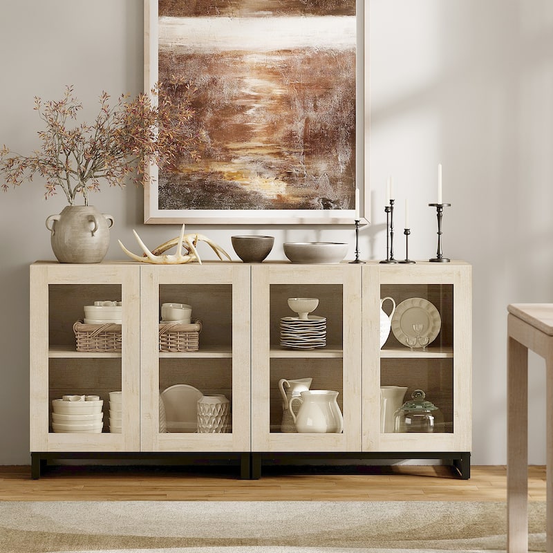 WAMPAT Multifunctional Sideboard Buffet Cabinets with Glass Doors, Modern Sideboard with Adjustable Shelf, Coffee Bar Cabinet