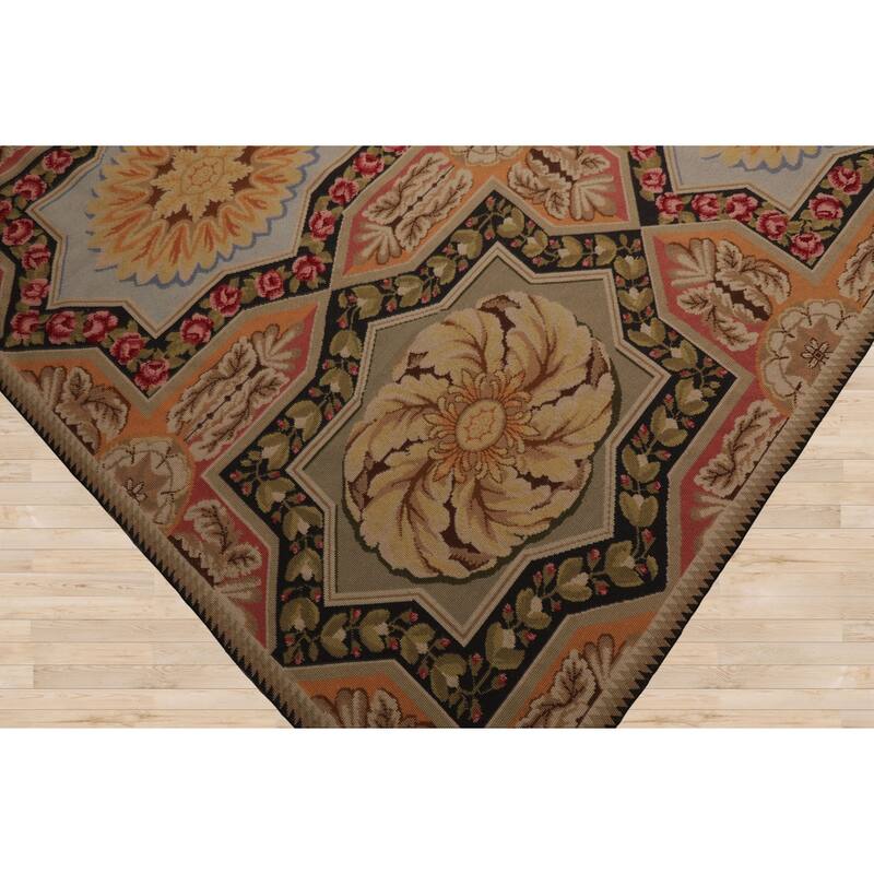 7'7''x9'8'' Hand Woven Wool Sage Aubusson Needlepoint European Rug - 7' 7'' x 9' 8''