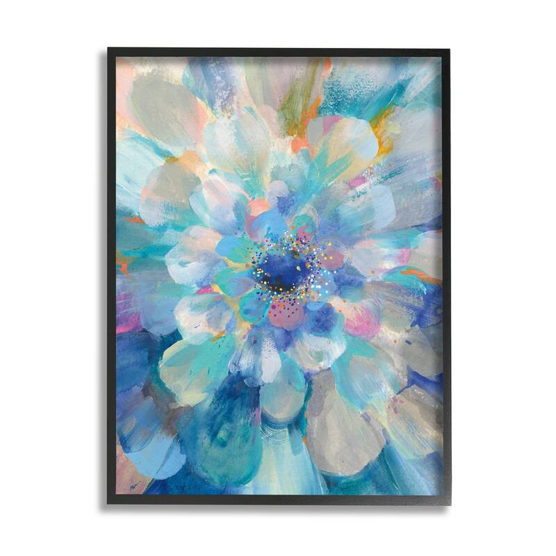 Stupell Abstract Layered Floral Petals Centric Blue Flower Framed Wall Art