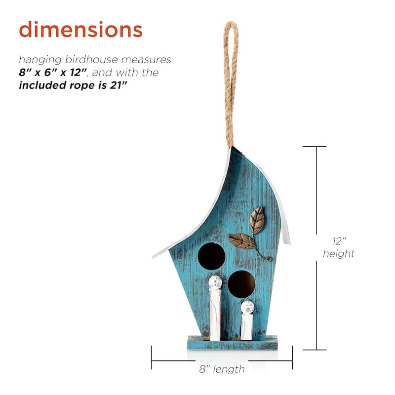 Alpine Corporation 12" Tall Outdoor Hanging Wood and Metal Birdhouse, Blue