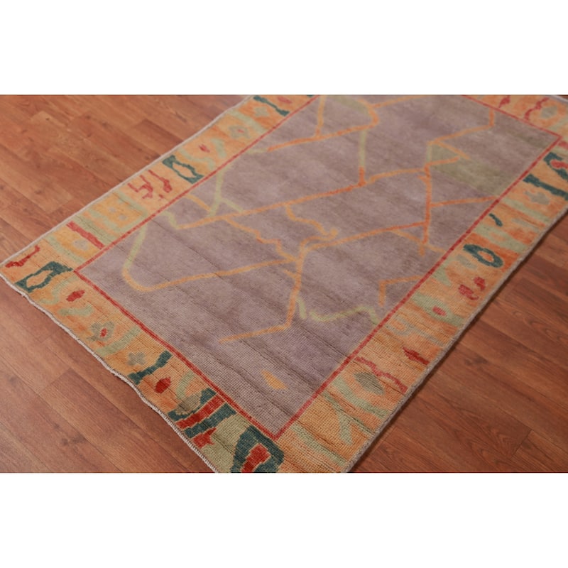 Hand Knotted Oriental 100% Wool Carpet Transitional Geometric Purples Oushak Area Rug - 4' 9'' X 3' 0''