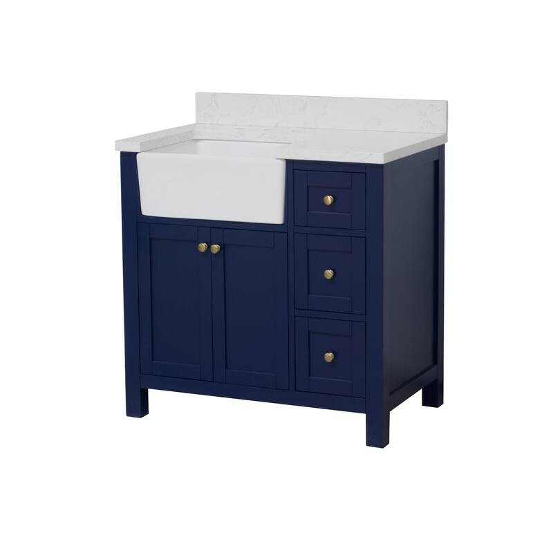 KitchenBathCollection Yorkshire 36" Farmhouse Bathroom Vanity with Engineered Marble Top