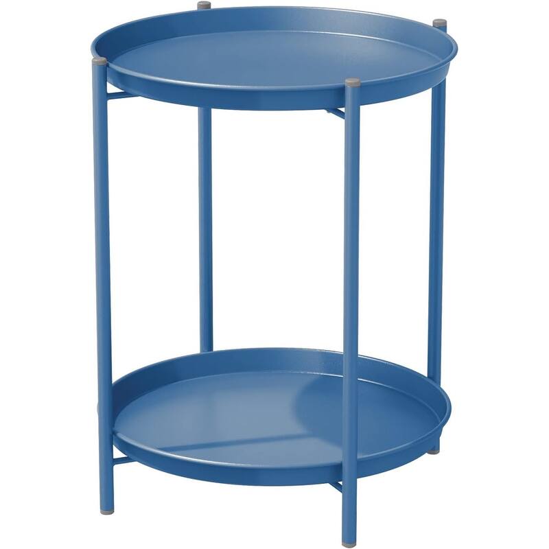 Steel Patio Side Table 2-Tier, Weather Resistant Outdoor Round End Table