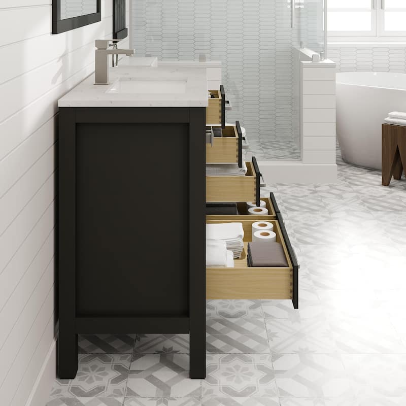 Eviva London 36"W SS Bath Vanity with White Carrara Quartz Top