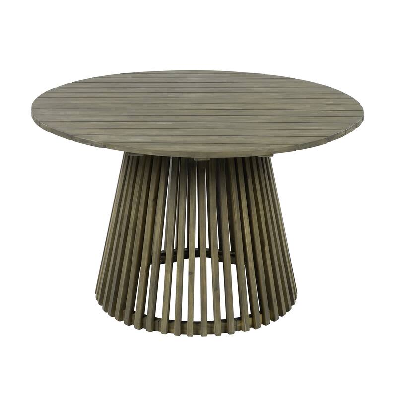 Outdoor Acacia Wood Patio Dining Table, 47.25-inch extra-large round dining table,for Backyard, Lawn, Balcony,Grey Finish