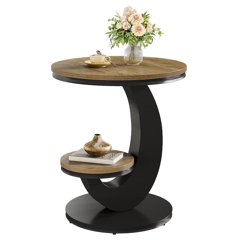 Round End Table, 2 Tiers Side Table with Storage Shelf