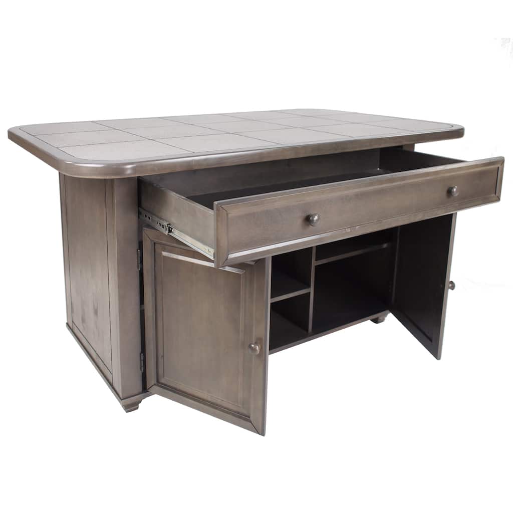 Kitchen Island with Storage, Rolling Cart, Gray Tile Top, Kitchen Workstation