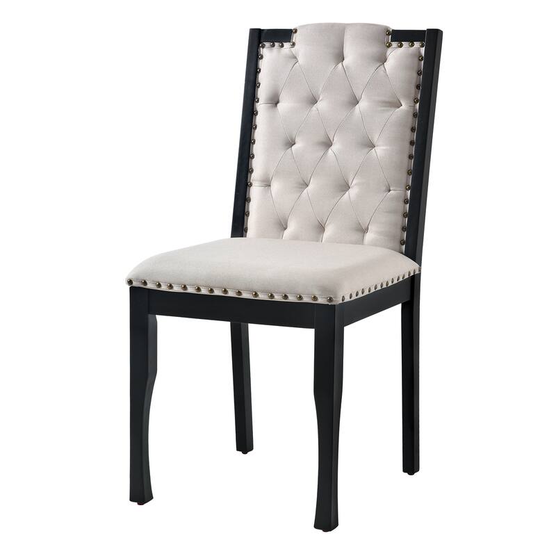 Upholstered Dining Chairs Set of 4 High Back Button Tufted Kitchen Chairs with Solid Wood Legs