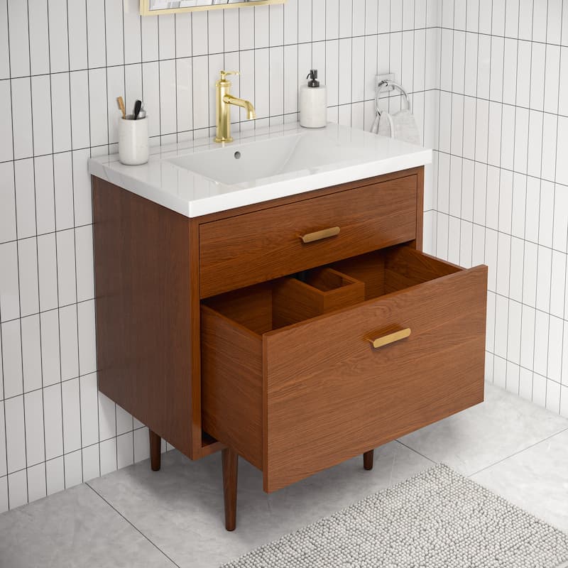 Brandy Integrated Ceramic Sink Top Vanity in Honey Walnut