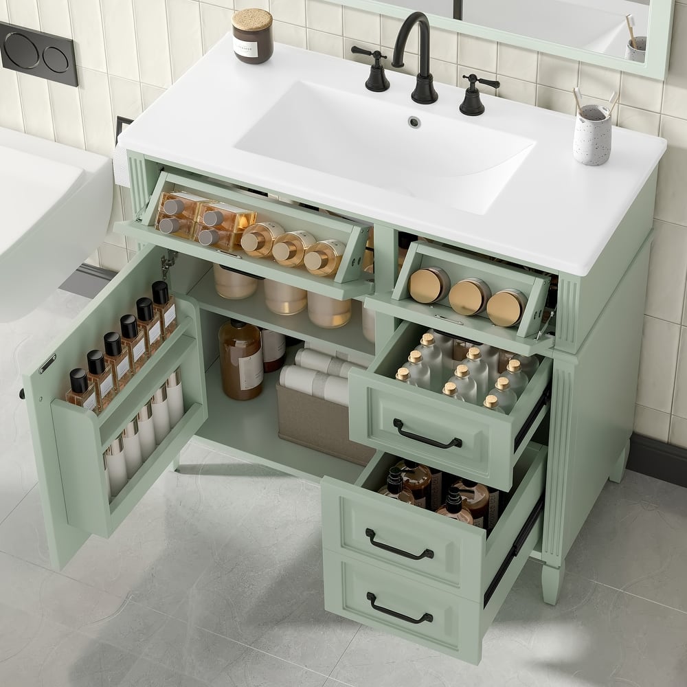 GDFStudio - Alexander Modern Freestanding Bathroom Vanity with Flip Drawer Storage