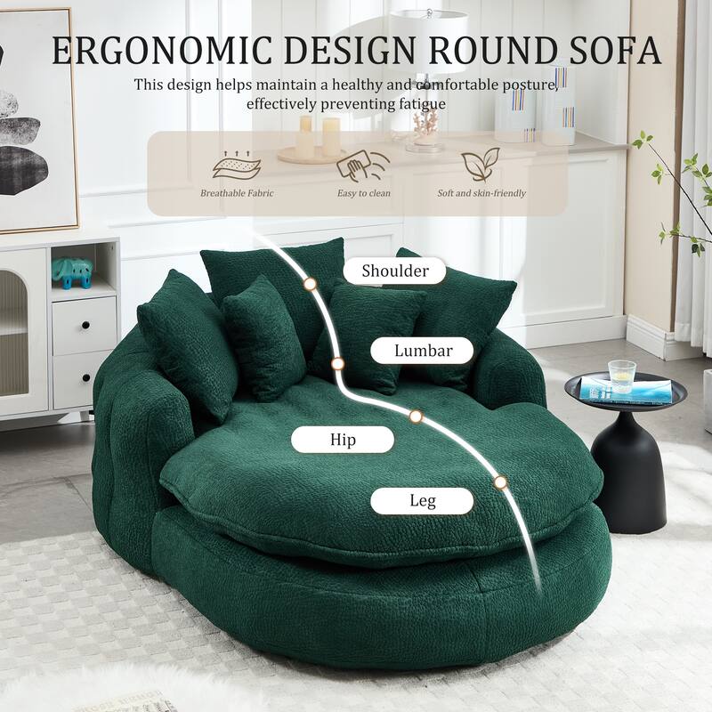 Oversized Oval Upholstered Bean Bag Sofa, Lazy Sofa with 3 Large Pillows and 2 Small Pillows, Wrap Around Backrest