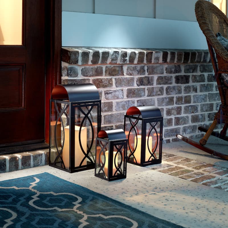 Set of 3 Indoor-Outdoor Rogan Metal Lanterns- Black