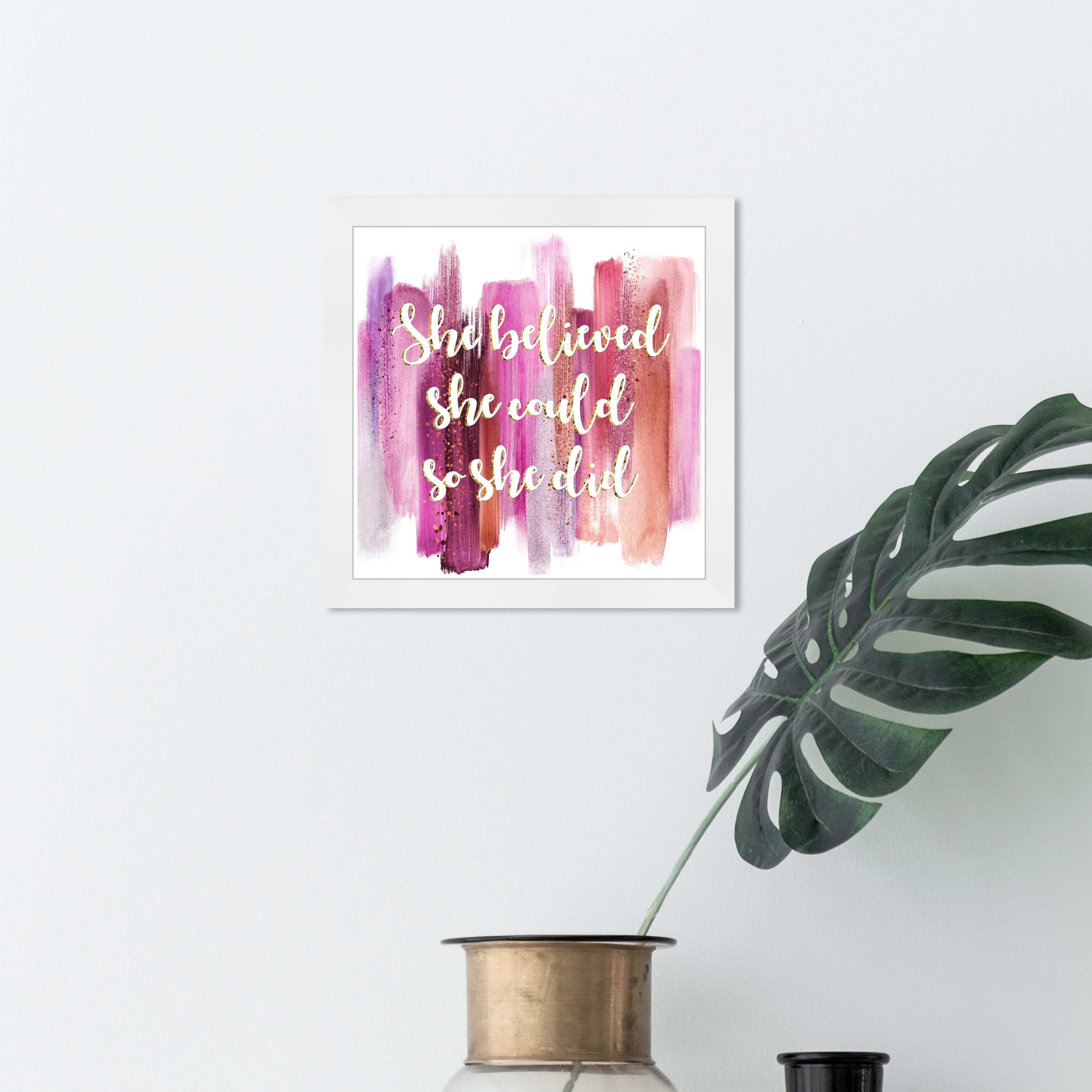 Shop Wynwood Studio She Believed She Could Abstract Typography And Quotes Wall Art Framed Print Empowered Women Pink Gold Overstock 31292803