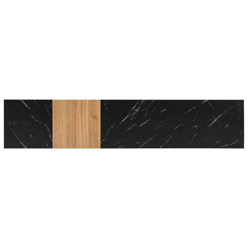 Black 78.7" TV Stand with 4 Storage, Faux Marble and Walnut Wood Grain Finish for TVs Up to 88"