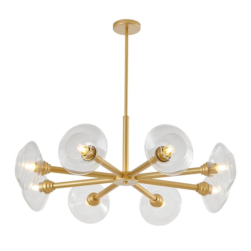 8-Light Gold Chandelier with Clear Glass Shades, Modern Crystal