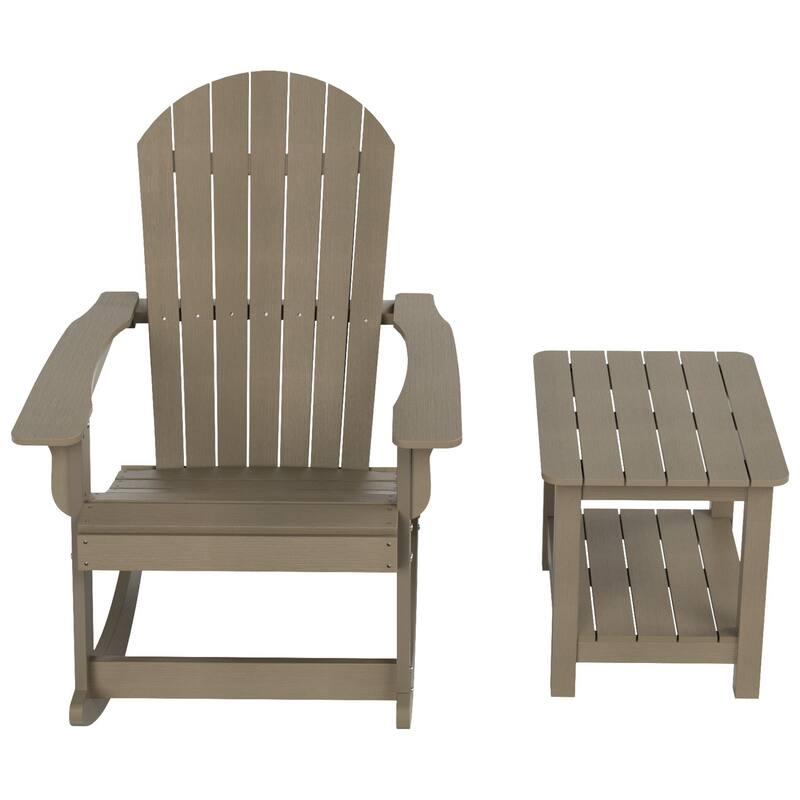 Vineyard HIPS Outdoor Eco-Friendly All Weather Seashell Rocking Adirondack Chair with Side Table (2-Piece Set)