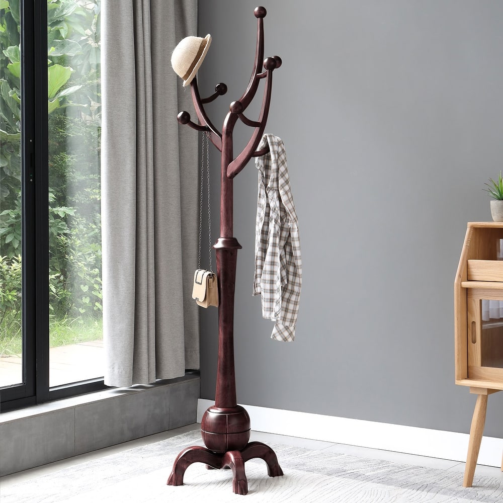 Tree-branch Rubberwood Freestanding Coat Rack with 8 Hooks - 24.5"W x 70.87"H