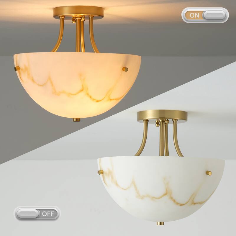 Starsky 2-Light Bowl Veined Faux Alabaster Semi Flush Mount
