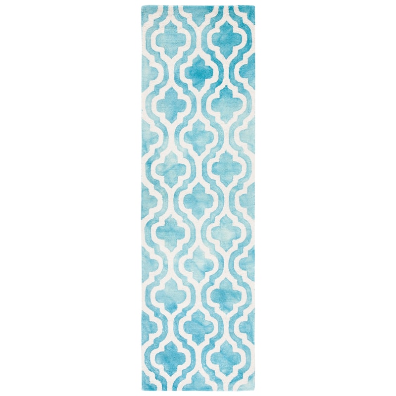 SAFAVIEH, Handmade Dip Dye Liia Watercolor Vintage Boho Wool - 2' 3" x 6' - Turquoise/Ivory