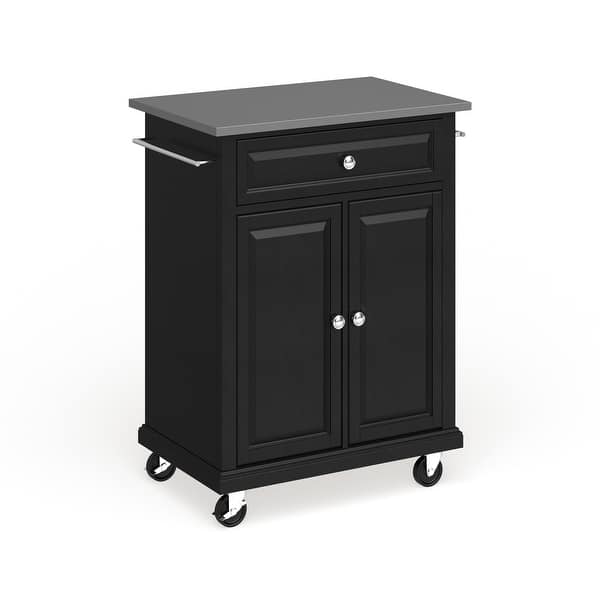 Crosley Compact Black Wood and Stainless Steel Portable Kitchen Island