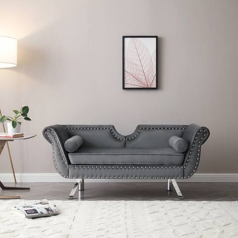 Modern Velvet Upholstered Loveseat with Removable Cushion & Metal Legs