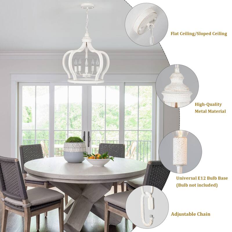 5-Light Rustic Crown Wood Ceiling Light Farmhouse Shabby Chic Chandelier, Bohemian Chandelier for Living Room Dining Foyer