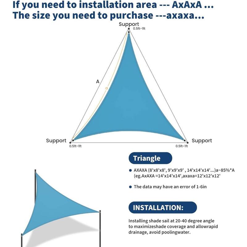 12'X12'X12' Triangle Sun Shade Sail Shade Cloth, Sunshade for Patio, Backyard, Deck, Garden, Sand