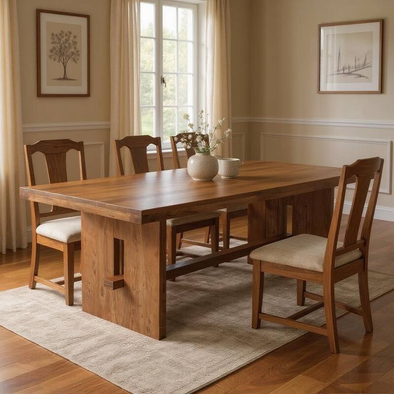 HomeRoots 86" Brown Wood Trestle Base Dining Table - 86.00 in. x 30.00 in. x 40.00 in. - Brown - 86.00 in. x 30.00 in.  x 40.00 in.