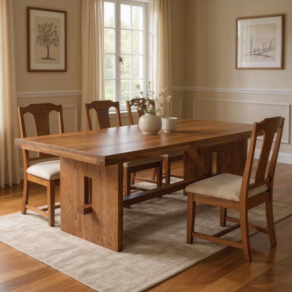 HomeRoots 86" Brown Wood Trestle Base Dining Table - 86.00 in. x 30.00 in. x 40.00 in.