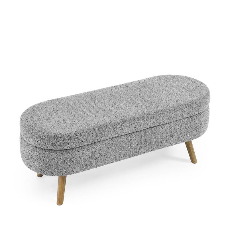 Grey Ottoman Oval Storage Bench,Rubber Wood Legs