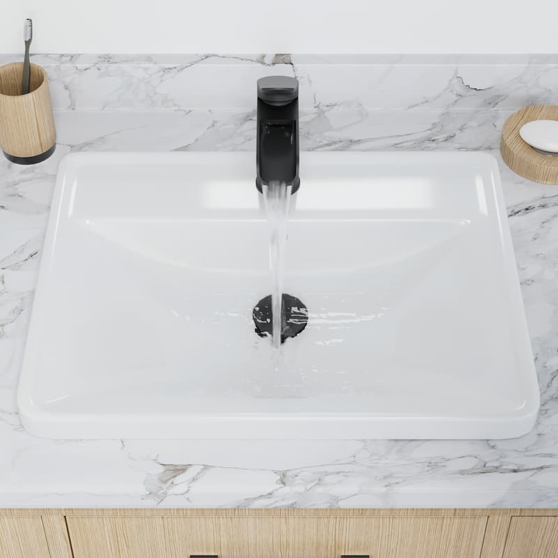 Karran Valera 21" Top Mount Vitreous China Bathroom Sink in White with Overflow Drain