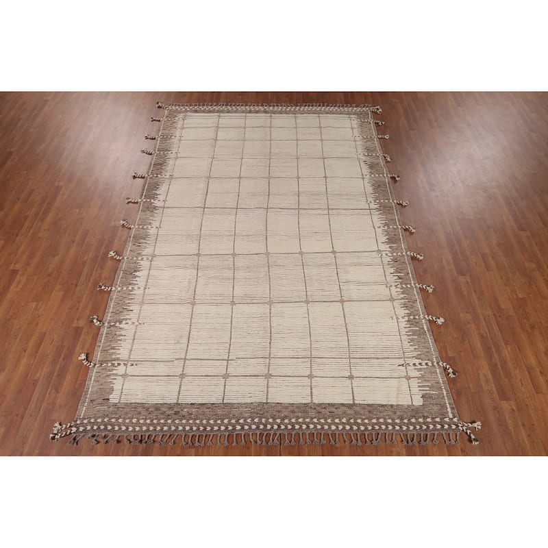 Earth Tone Moroccan Area Rug Hand-Knotted Wool Carpet - 7'10" x 12'0"
