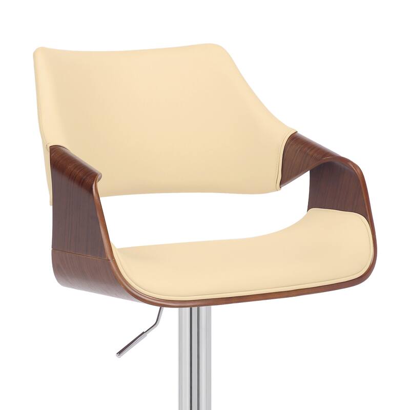 HomeRoots Cream and Silver Faux Leather Iron And Wood Adjustable Height Swivel Bar Chair - 21