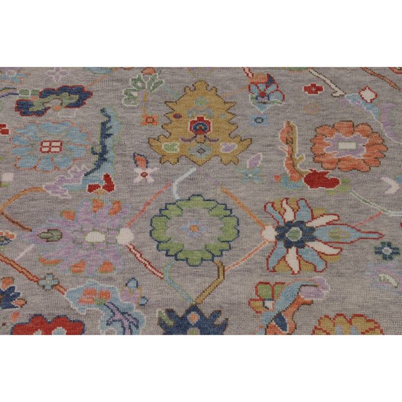 Grey Floral Oushak Oriental Area Rug Handmade Wool Carpet - 8'0"x 9'7"