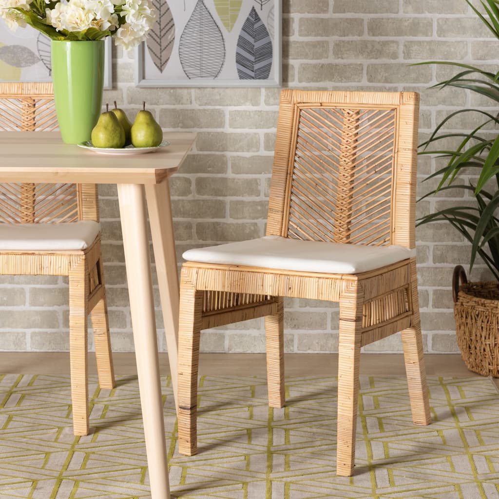 Suci Modern Bohemian Natural Brown Rattan 2-Piece Dining Chair Set