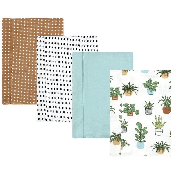slide 1 of 1, Hudson Baby Cotton Flannel Burp Cloths, Plants 4 Pack, One Size - Plants 4 Pack - One Size One Size - Plants 4 Pack