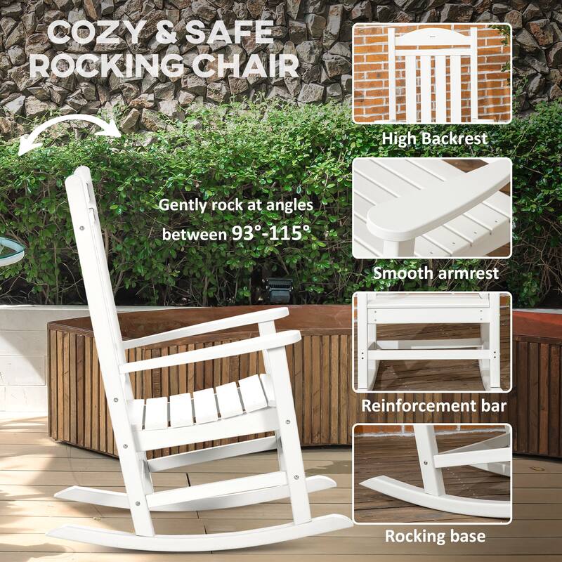 Outsunny 2 Pieces Outdoor Rocking Chair, All Weather-Resistant HDPE Rocking Patio Chairs with Rustic High Back, Armrests