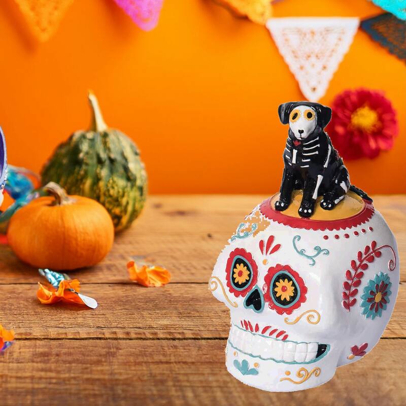 Sitting Festive Canine Dog Sugar Skull Decorative Tabletop Table Figure Figurine