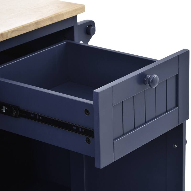 Rubberwood Kitchen Cart with Drop Leaf, Microwave storage rack, Exterior Shelves, and 2 drawers