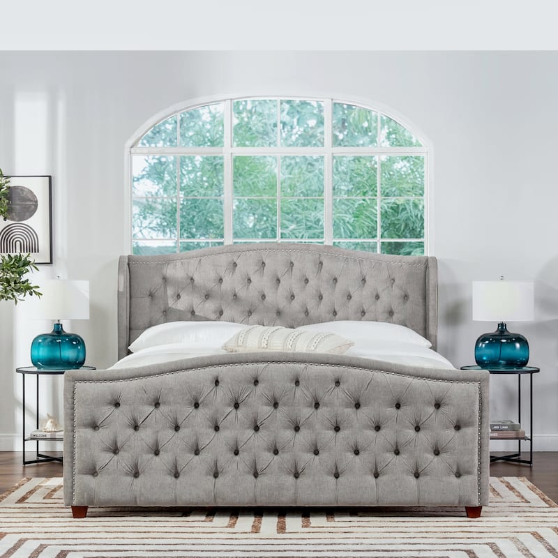 Angelina Upholstered Tall Tufted Wingback Bed Frame