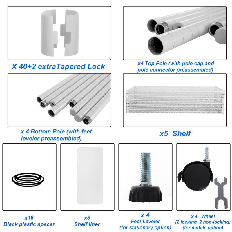 5 Tier Wire Shelving Unit, Heavy Duty Metal Large Storage Shelves Height Adjustable for Garage Kitchen Office
