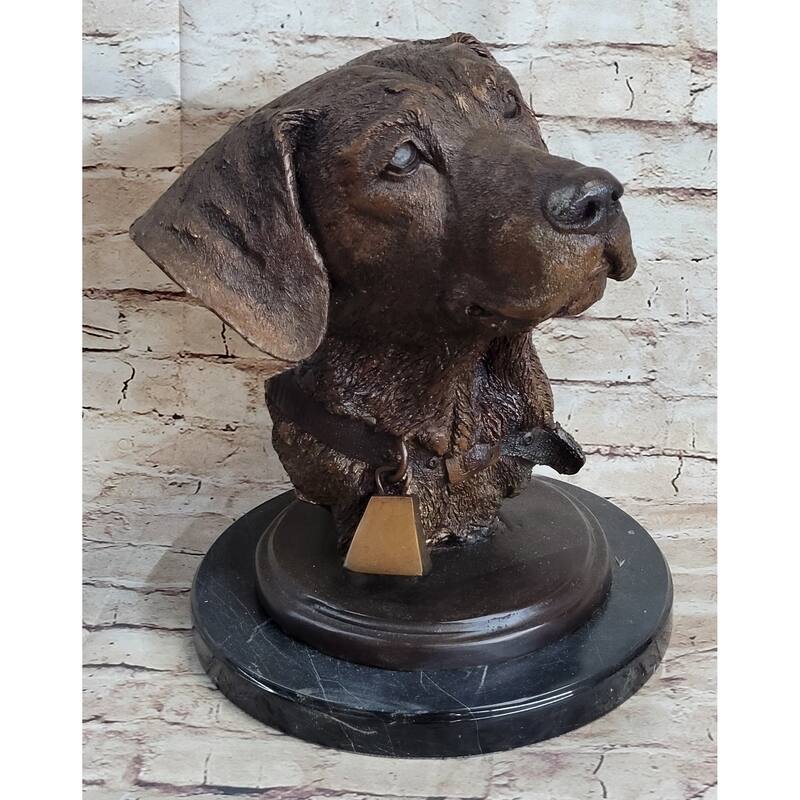 Labrador Retriever Dog Pet Bronze Bust Sculpture Statue Figure On Marble Base