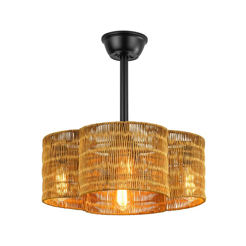 4-Light Modern Farmhouse Black and Deep Brown Geometric Drum Ceiling Fan Lighting with Remote Included - 20 in. W x 8.27 in. H