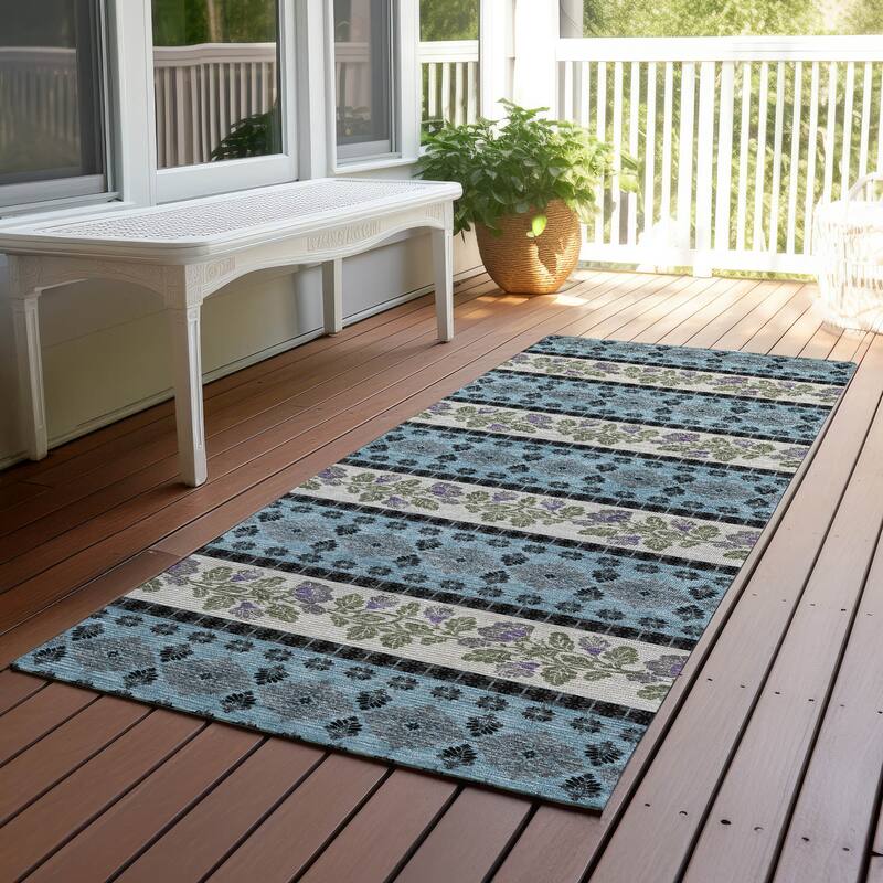Machine Washable Indoor/ Outdoor Stripe Sochi Chantille Rug - Aqua - 2'3" x 7'6"