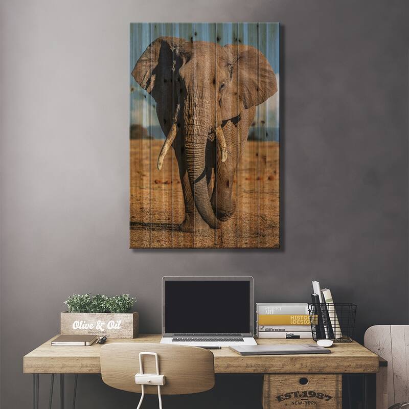 Elephant Print On Wood by Nikita Abakumov - Multi-Color