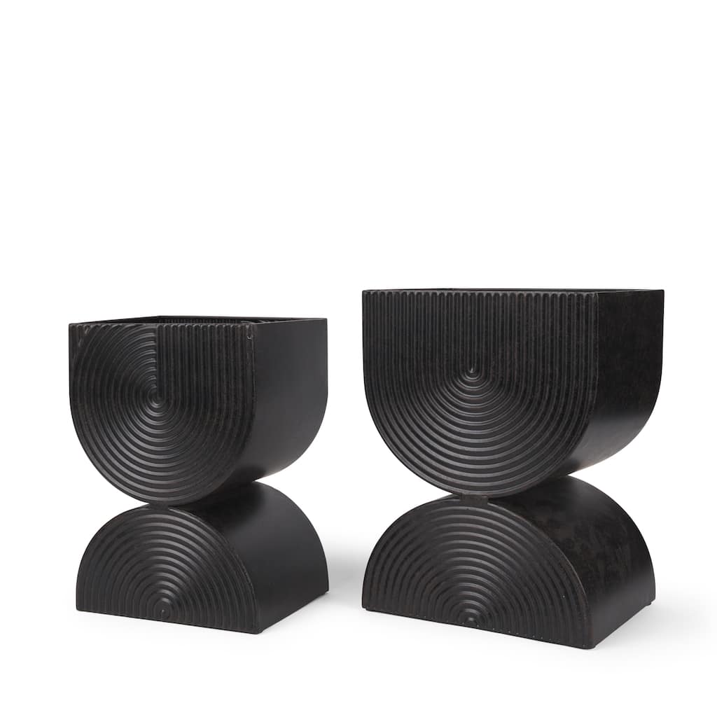 Medina Antiqued Black Tall Metal Planters (Set of 2) - 9.5L x 7.1W x 12.2H