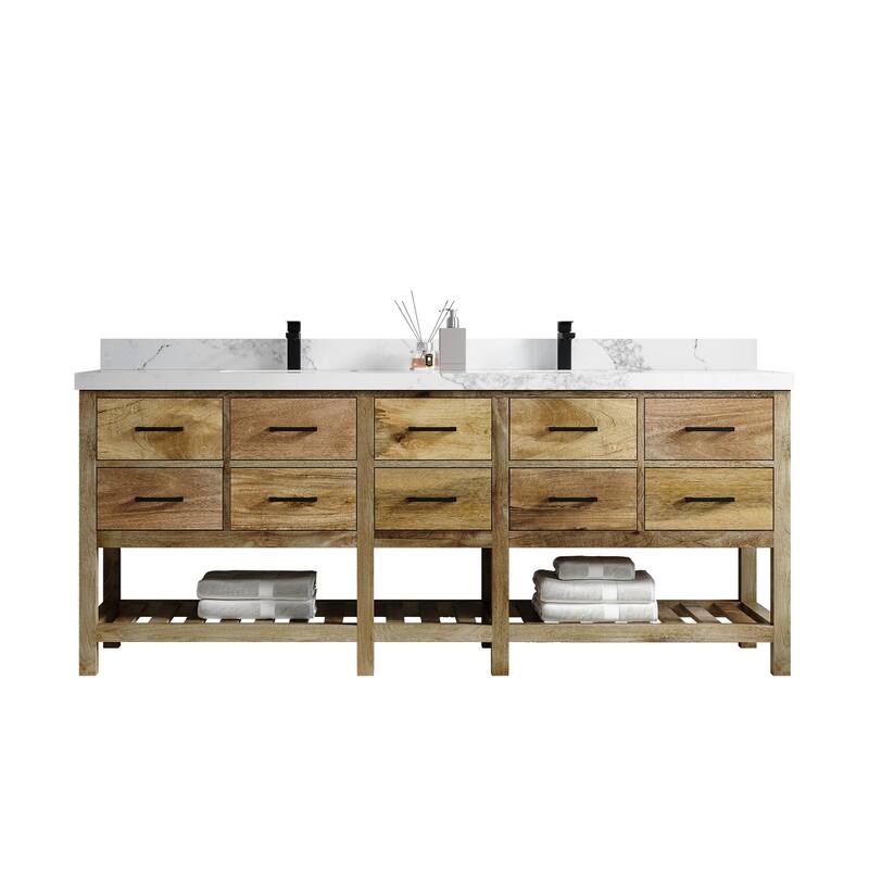 Willow Collections 84 in. W x 22 in. D Parker Mango Double Bowl Sink Bathroom Vanity with Parker Countertop