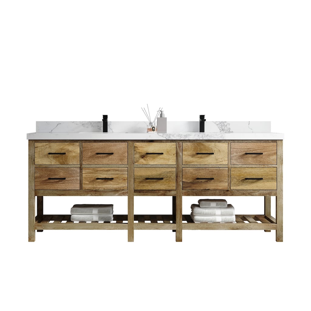 Willow Collections 84 in. W x 22 in. D Parker Mango Double Bowl Sink Bathroom Vanity with Parker Countertop