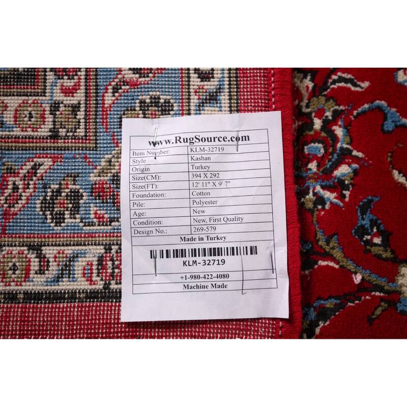 Traditional / Floral Red Kashan Turkish Rug Machine-Made Carpet - 9'7" x 12'11"